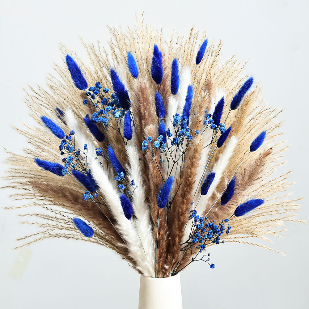 Dried Flower Bouquet - Fleurs séchées artificielles de Pampas bleues,