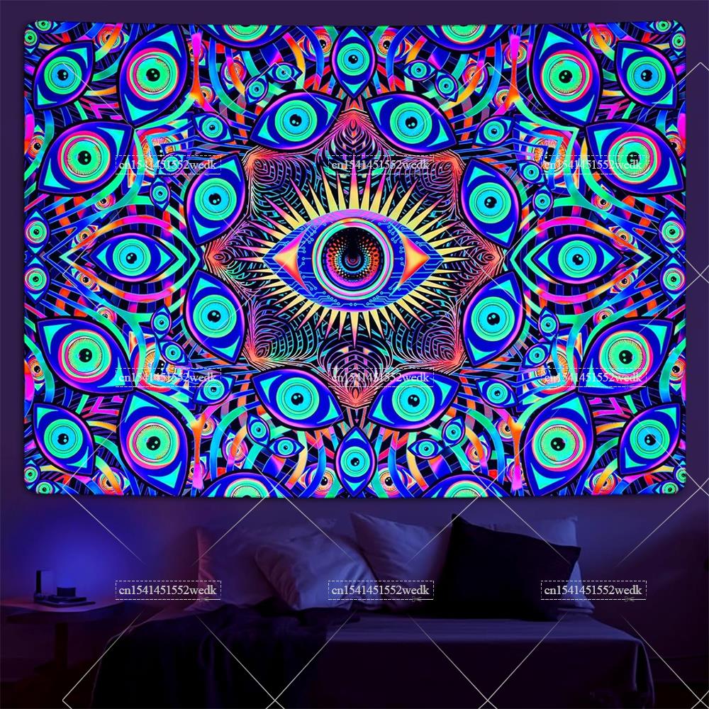 Aesthetic Tapestry - Blacklight Eyes Tapisserie Murale Réactive UV,