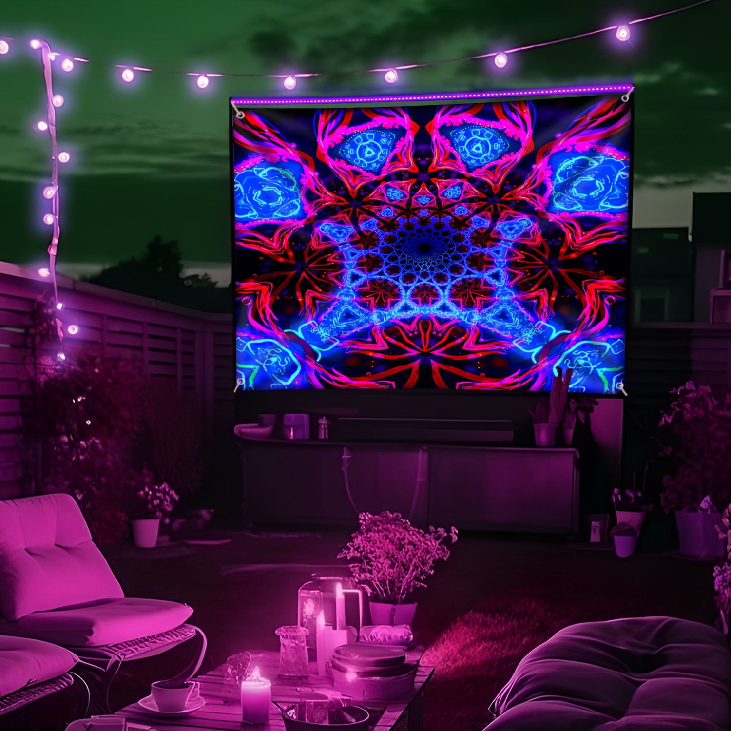 Tapisserie néon à motif géomét - Aesthetic Tapestry avis et prix